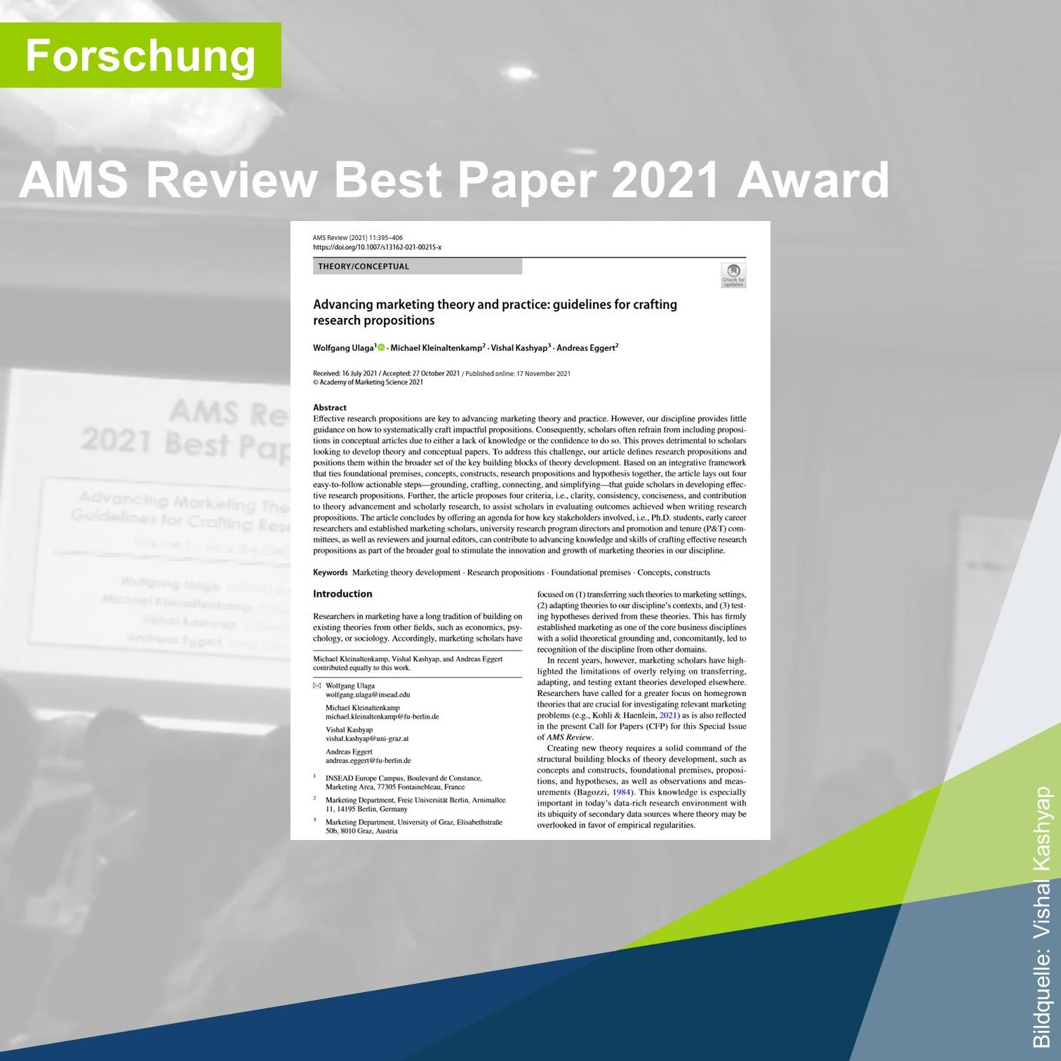 Forschung: AMS Review Best Paper 2021 Award