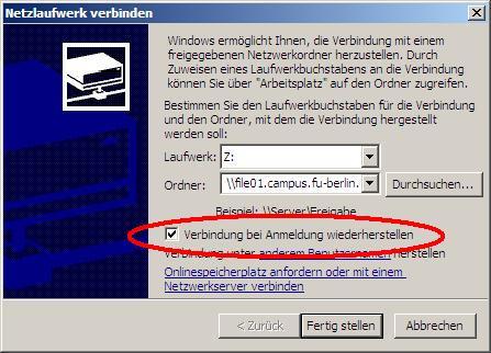 Verbindung bei Anmeldung wiederherstellen