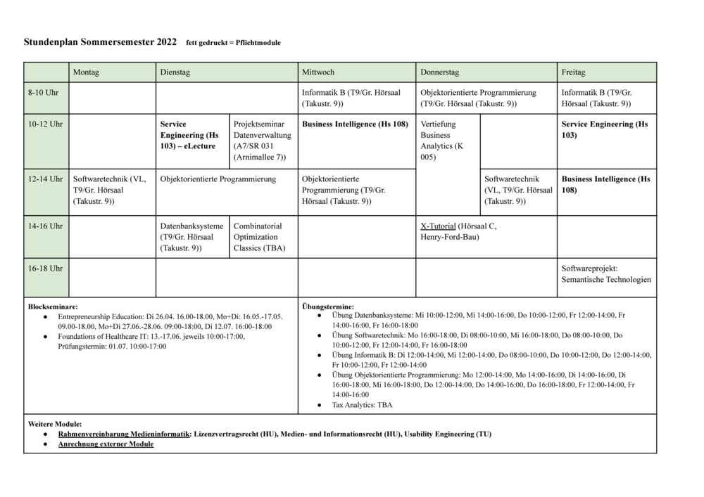 Stundenplan SoSe 2022